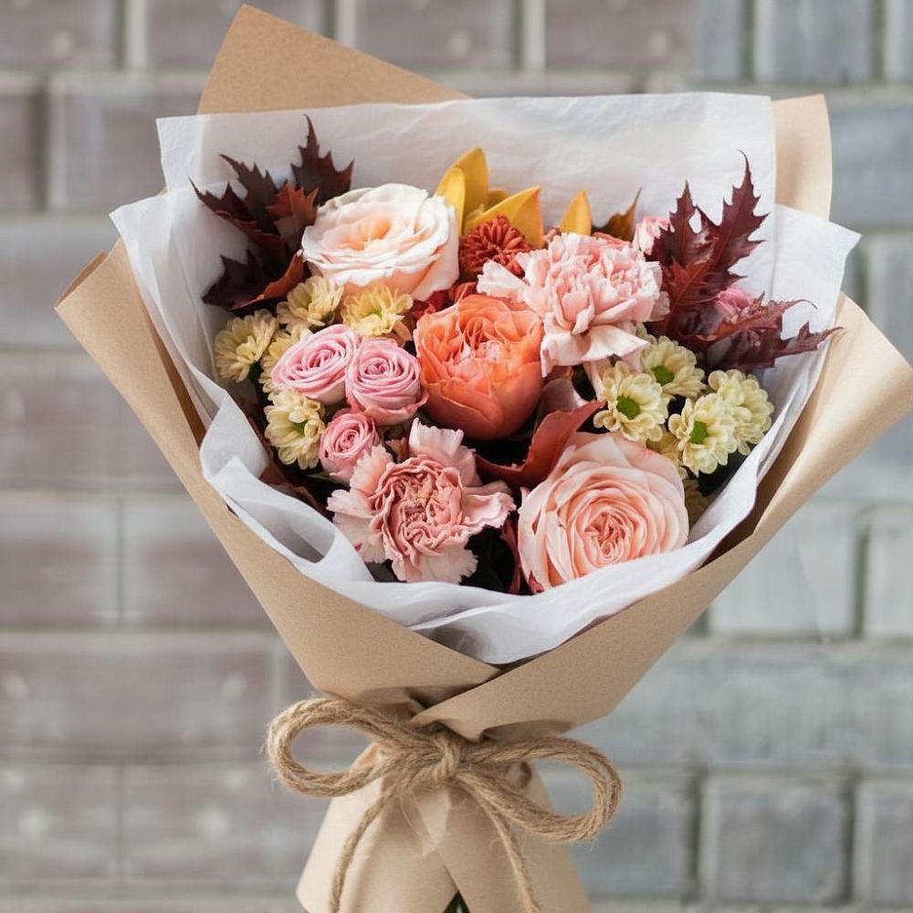 Букет цветов из: Гвоздики, Хризантемы и Розы в Водный