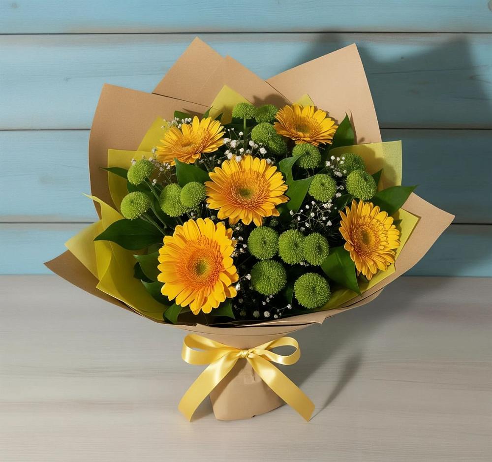 Букет цветов из: Герберы и Хризантемы в Водный
