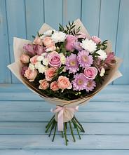 Букет цветов из:  Хризантемы, Розы и Альстромерии в Водный