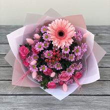 Букет цветов из:  Розы, Герберы и Хризантемы #REPLACE_PRED# Водный